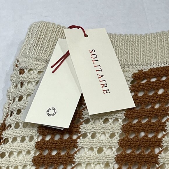 Solitaire Pants Womens L Ivory Brown‎ Crochet Knit Wide Leg Boho Hippie Festival - Picture 11 of 11